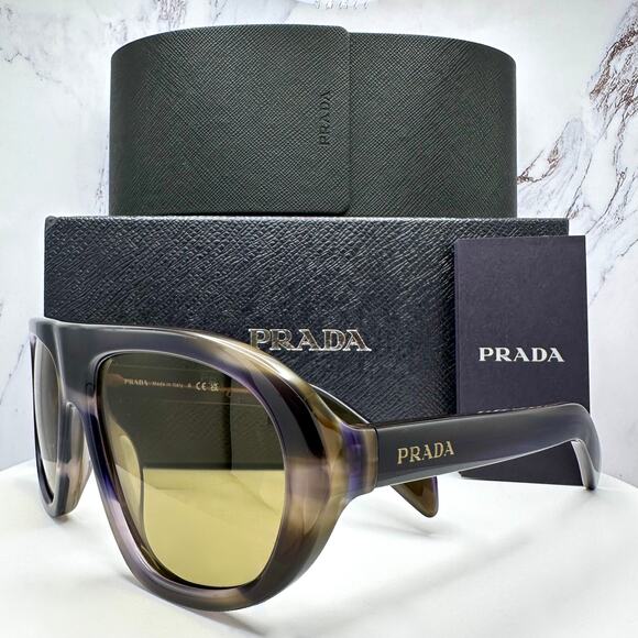 New PRADA Sunglasses Brown Striped Laguna Aviator Shield Mask New - Picture 12 of 16